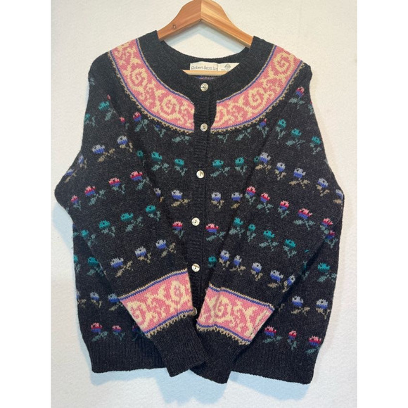 Vtg Robert Scott Ltd 100% Wool Cardigan Sweater Floral Women Sz 36 MED Button Up - Picture 4 of 13